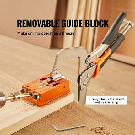 VEVOR Pocket Hole Jig Kit, 34 Pcs Pocket Hole Jig System with C-clamp, Fixture, Step Drills, Wrenches, Drill Stop Rings, Square Drive Bits, Toolbox, for DIY Carpentry Projects, Adjustable