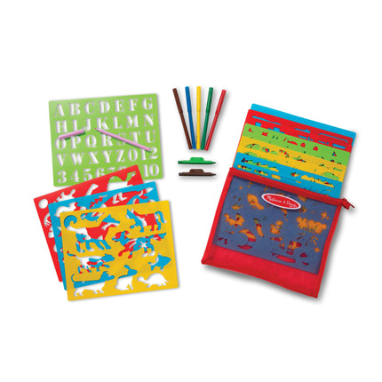Melissa & Doug Created by Me! Stencil Art Coloring Activity Kit in Storage Pouch -- 170+ Designs, 6 Markers, 2 Crayons, Paper