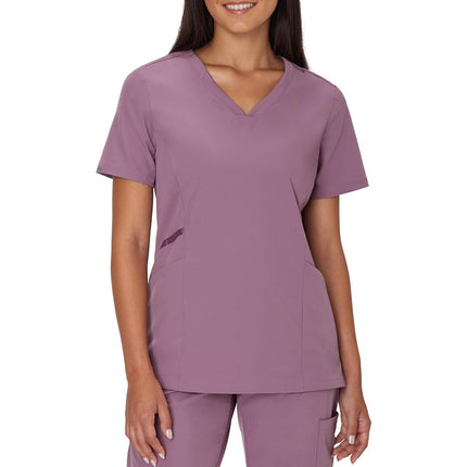 Hanes Women's Healthcare Top, Moisture-Wicking Stretch Scrub Shirts, Ribbed Side Panels, Purple Mauve, XXL