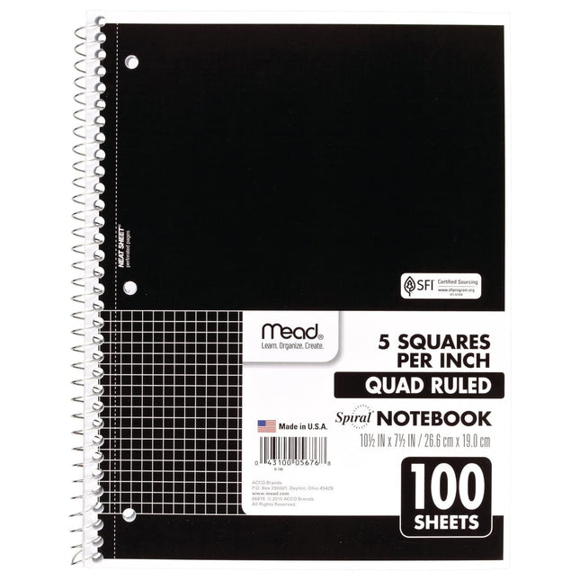 Mead Spiral Notebook, 1 Subject, Graph Ruled Paper
