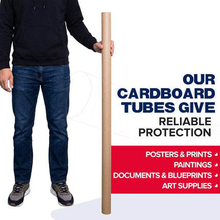 Paclord 2" x 48" Heavy-Duty Reinforced Cardboard Mailing Tube, Pack of 6 Tubes with 12 Caps – Secure USPS Approved – Great for Shipping and Storing of Prints, Artwork, Posters or Documents