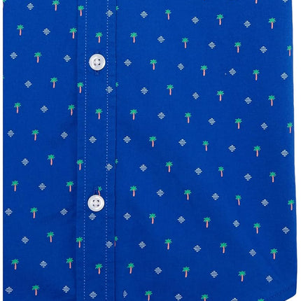 The Children's Place Baby Boys' Poplin Short Sleeve Button Down Shirt, Blue Palm Geo, 5T