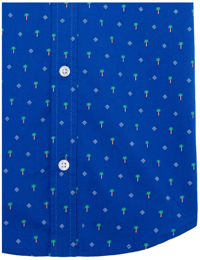 The Children's Place Baby Boys' Poplin Short Sleeve Button Down Shirt, Blue Palm Geo, 2T