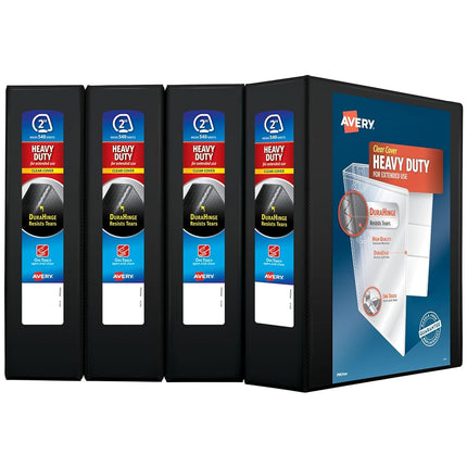 Avery Heavy Duty View 3 Ring Binder, 2" One Touch Slant Ring, Holds 8.5" x 11" Paper, 4 Black Binders (79872)