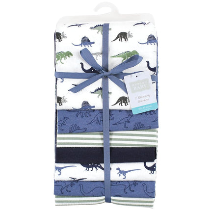 Lot de couvertures d'emmaillotage en flanelle de coton pour bébé Hudson Baby unisexe, Bleu Vert Dino, Taille unique