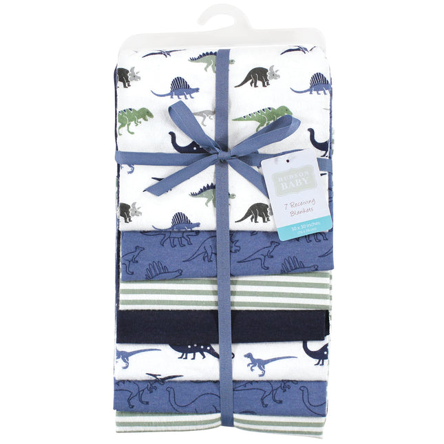 Hudson Baby Unisex Baby Cotton Flannel Receiving Blankets Bundle, Blue Green Dino, One Size