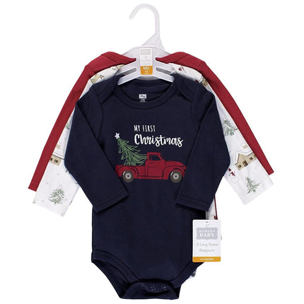 Hudson Baby unisex-baby Cotton Long-sleeve Bodysuits, Boy Holiday Village, 6-9 Months