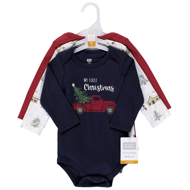Hudson Baby unisex-baby Cotton Long-sleeve Bodysuits, Boy Holiday Village, 6-9 Months