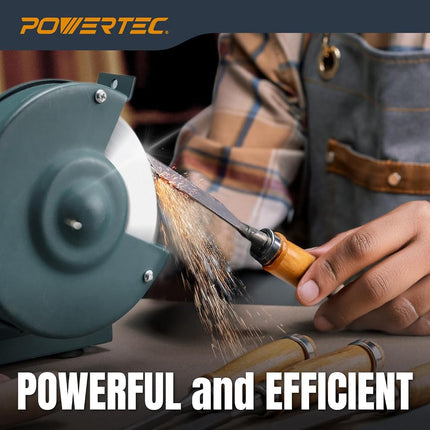 POWERTEC Bench Grinder Wheel + Diamond Wheel Dresser 8 Inch 120 Grit, White Aluminum Oxide Grinding Wheel for Bench Pedestal Grinder, 1" Thick 5/8" Arbor, Sharpening Shaping Blade, Chisel, Drill Bits