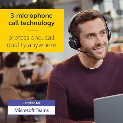 Jabra Evolve2 65 Wireless PC Headset – Noise Cancelling Microsoft Teams Certified Stereo Headphones With Long-Lasting Battery – USB-A Bluetooth Adapter – Black
