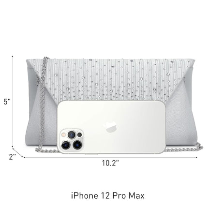 Dasein Bolso de Noche para Mujer Brillo Diamante de Imitación Boda Bolso de Noche Cristal Sobre Embrague Bandolera Bolsos de Hombro, Plateado, S (25.9 cm An. x 12.7 cm Al. x 5.1 cm Pr.)