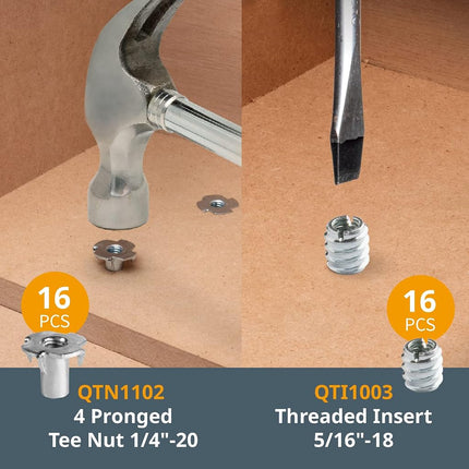 POWERTEC 71128 128-Piece T-Track Knob Kit With 5/16"-18 Threaded Bolts and Washers, Accessories for Woodworking Jigs and Fixtures
