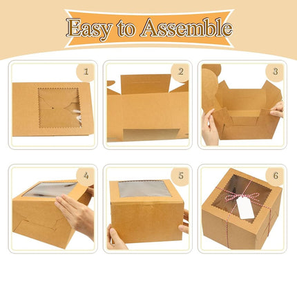 DOYIDE 20Pcs 8 Inch Cake Boxes with Window, 8x8x5 Inches White Bakery Box