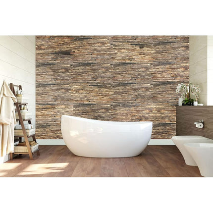 Ekena Millwork WPW24X12STMENA Stacked Boat Wood Mosaic Wall Tile, 23 3/4"W x 11 7/8"H x 3/4"P, Natural Finish