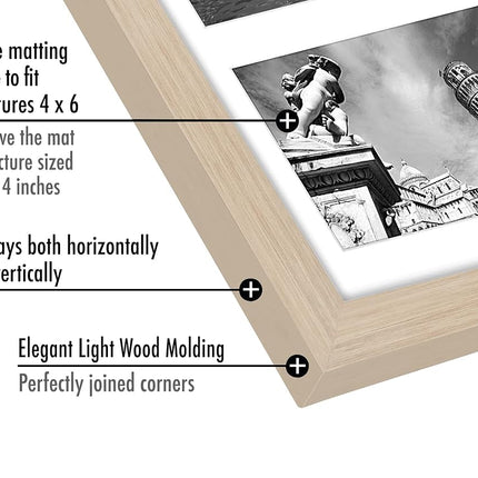 Americanflat 6x4 Collage Photo Frame with Shatter-Resistant Glass - Signature Collection - Fits Five 4x6 Photos or Use as One 11x14 Picture Frame for Wall Display - Light Wood