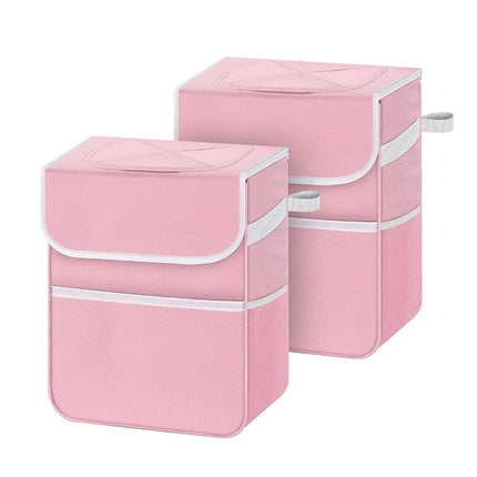 Simple Deluxe 2 Pack Car Trash Can, Multipurpose Bin with Lid and Storage Pockets, Collapsible Adjustable Straps and Portable Organizer, 2 Gallon, Pink