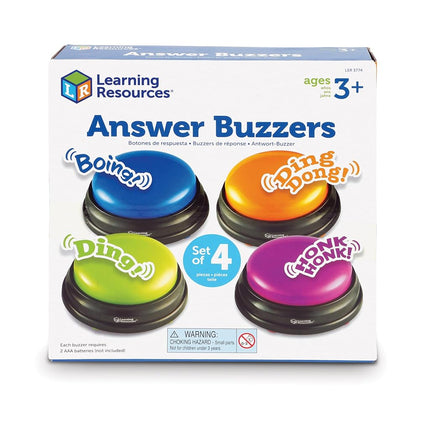 Learning Resources Answer Buzzers – Set of 4, Ages 3+, Game Show Style Buzzers with Fun Sound Effects, Pre-Recorded Sounds for Classroom & Family Games