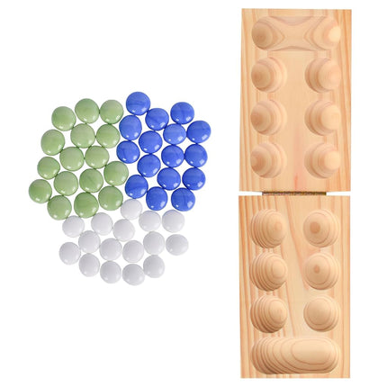 Mancala Elbowroom Games Game, Folding Wooden Board with 48 Glass Stones in Blue, Green and White, Portable Travel Design, Classic Strategy Game for 2 Players