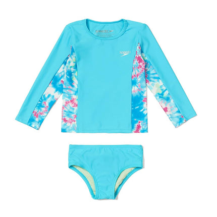 Speedo Ensemble anti-UV pour filles, T-shirt de bain à manches longues, Maillot de bain anti-UV, Bleu Atoll, 2T