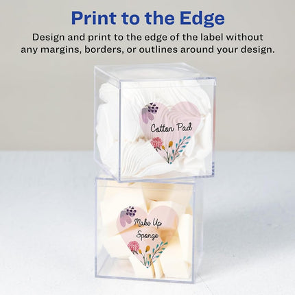 Avery Glossy Clear Heart Labels with Sure Feed, 2-9/32" x 1-27/32", 1,200 Glossy Clear Labels, Print-to-The-Edge, Laser/Inkjet Printable Labels
