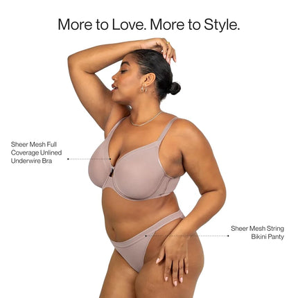 Sheer Mesh Full Coverage Unlined Underwire Bra, Bark, 40DD