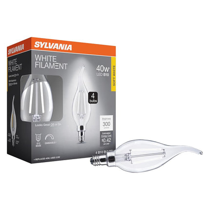 SYLVANIA B10 Clear LED White Filament Bulb, 3.5W, 