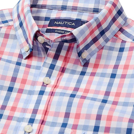 Nautica Men's Wrinkle Resistant Long Sleeve Button Front Shirt, Dreamy Coral, Medium