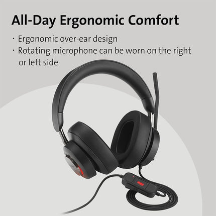 Kensington H2000 Over-Ear USB-C Headset with Microphone, Windows & Mac Compatible USB C Head Set with Mic, Universal Plug & Play Passive Noise Cancelling Headphones with Long 1.8 m Cable (K83451WW)