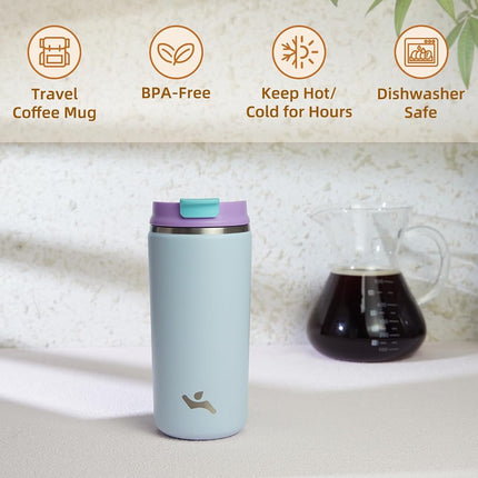 Konokyo Tumbler with Lid, 12 oz Travel Coffee Mug Double Wall Vacuum Stainless Steel Thermal Metal Cup Insulated Water Bottle,Haze Ash