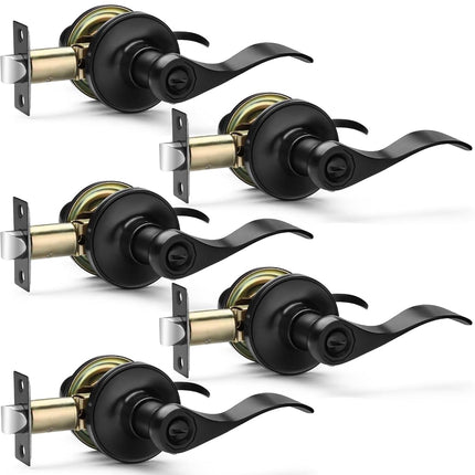 Hasmikit 5 Pack Matte Black Door Handles Privacy D