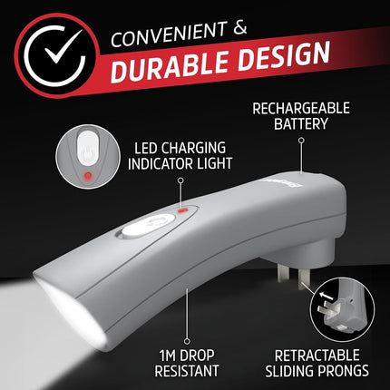 Energizer Weatheready Rechargeable Compact Handheld Light, Plug-in Rechargeable LED Light, Automatic Power On Emergency Flashlight, Built-in Rechargeable Battery Included