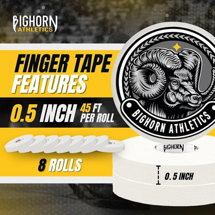 Bighorn Athletics Jiu-Jitsu & Judo Finger Tape, 0.5-Inch x 45-feet, 8-Rolls (White)