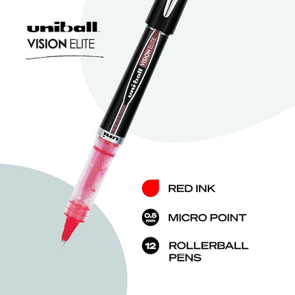 uniball Vision Elite Roller Ball Pen, Stick, Extra-Fine 0.5 Mm, Red Ink, Black/red Barrel