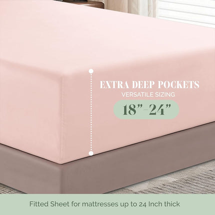 Elegant Comfort 1500 Premium Hotel Quality 18-24 Inches Deep - Extra Deep Pocket Single Fitted Sheet for High Mattress, Luxury and Softest, Smart Pocket - Wrinkle Free, King, Blush Pink