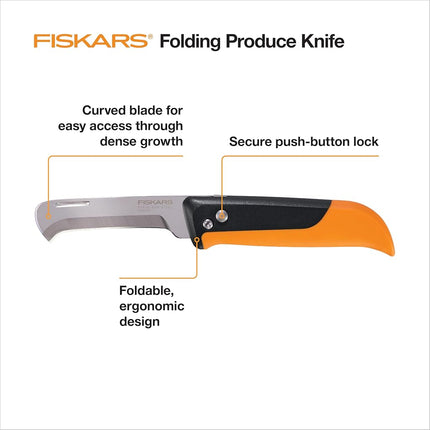 Fiskars Folding Knife for Produce Harvesting, Foldable Gardening Hand Tool with Ergonomic Design