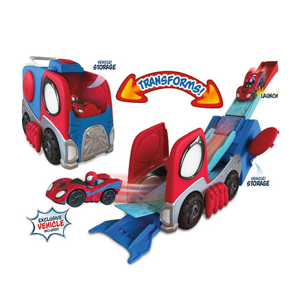 Jazwares MARVEL Spidey and His Amazing Friends Transforming Hauler Raceway - 9-Inch Vehicle and Trackset with Exclusive Amazing Metal