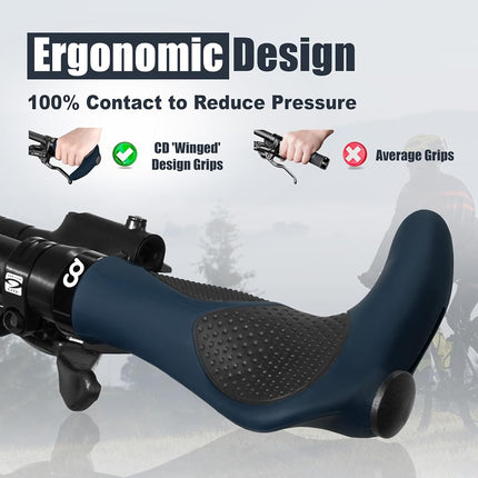 CyclingDeal Mountain Bike Grips Bicycle Handlebar Grips - Ergonomic Bike Grips Anti-Slip Design for MTB Grips - Soft Gel Bike Handlebar Grips - Quality Bike Handle Grips with Bike Bar Ends -Navy Blue