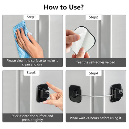 Refrigerator Lock, Heavy Duty Fridge Lock, Combination Lock for Refrigerator Cabinets, Drawers, Safety, Easy Install No Keys Needed (Black-2Pack)