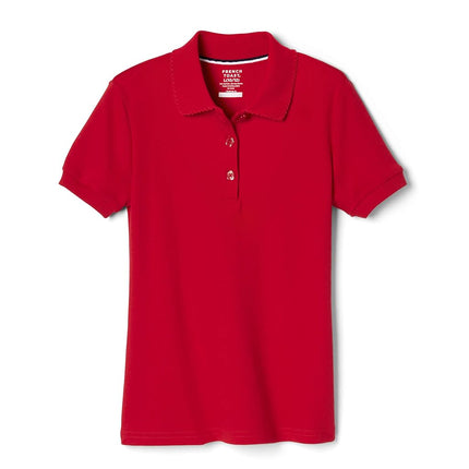 French Toast Plus Girls Short Sleeve Picot Collar Interlock Polo, Red, Medium/10/12/Plus
