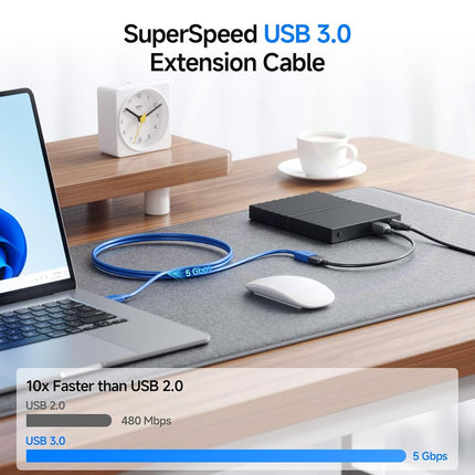 Cable Matters USB Extension Cable (USB 3.0 Extension Cable) in Blue 10 Feet - Available 3FT - 10FT in Length