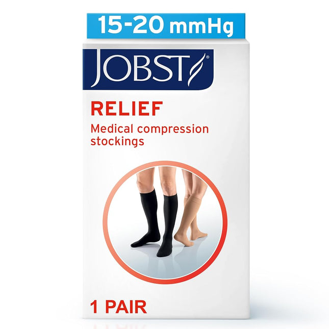 JOBST Relief Knee High 15-20 mmHg Compression Stockings, Open Toe, Large, Beige