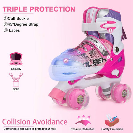 OTW-Cool Adjustable Roller Skates for Girls and Women, All 8 Wheels of Girl's Skates Shine, Safe and Fun Illuminating for Kids