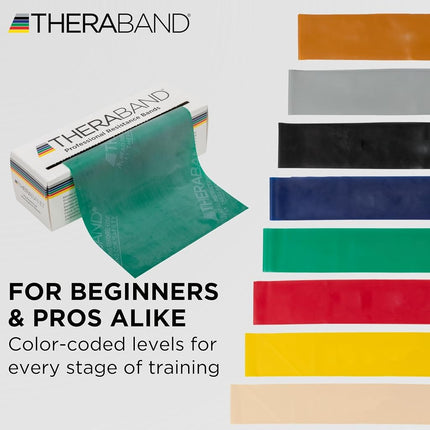 TheraBand Professional Latex Resistance Bands For Upper Body and Lower Body Exercise, Physical Therapy, Lower Pilates, At-Home Workouts, and Rehab, 6 Yard Roll, Green, Heavy, Intermediate Level 1