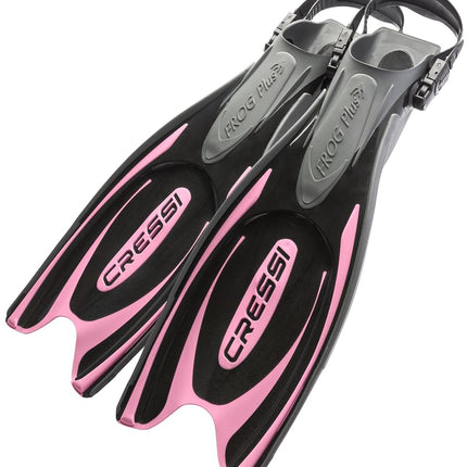 Cressi Frog Plus Open Heel Scuba Dive Fins (Made in Italy), Blue/Pink, XS/S-4.5/5.5
