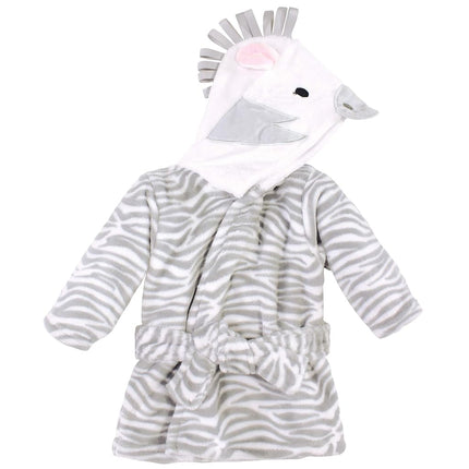 Hudson Baby Unisex Baby Plush Animal Face Bathrobe, Gray Zebra, 0-9 Months