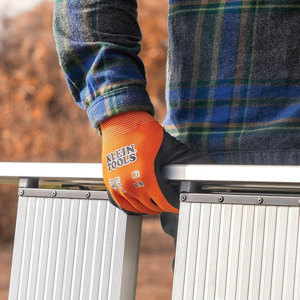 Klein Tools 60835 Gants de travail d'hiver, tricotés enduits, résistants aux coupures ANSI A1, enduits de latex sablé, doublés en polaire, compatibles écran tactile, taille M