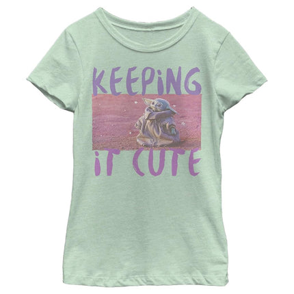 STAR WARS Mandalorian Keeping It Cute Girl's Heather Crew Tee, Mint, Large