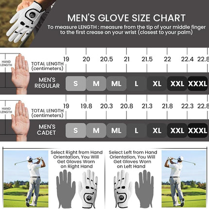 FINGER TEN Men’s Golf Gloves with Ball Marker 2 Pack (Cadet ML, Right Hand)