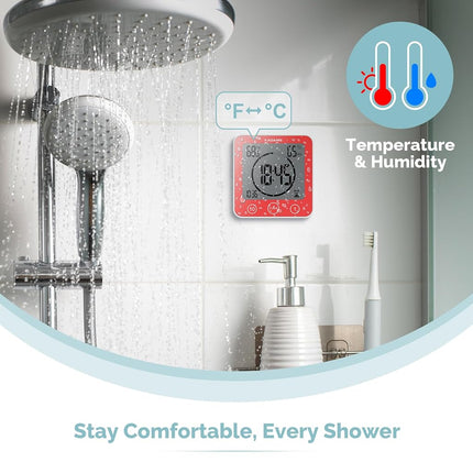 KADAMS Digital Bathroom Shower Kitchen Clock Timer with Alarm, Waterproof for Water Splashes, Visual Countdown Timer, Time Management Tool, Indoor Temperature Humidity, Suction Cup, Hole Stand - Blue