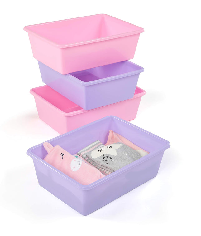 Humble Crew Toy Storage Bins for Kids, Set of 4, Pink/Purple, Large - Sturdy, Colorful Plastic Storage Bins for Classroom, Playroom, Nursery, and More - Premium Toddlers Toy Organizer Bins